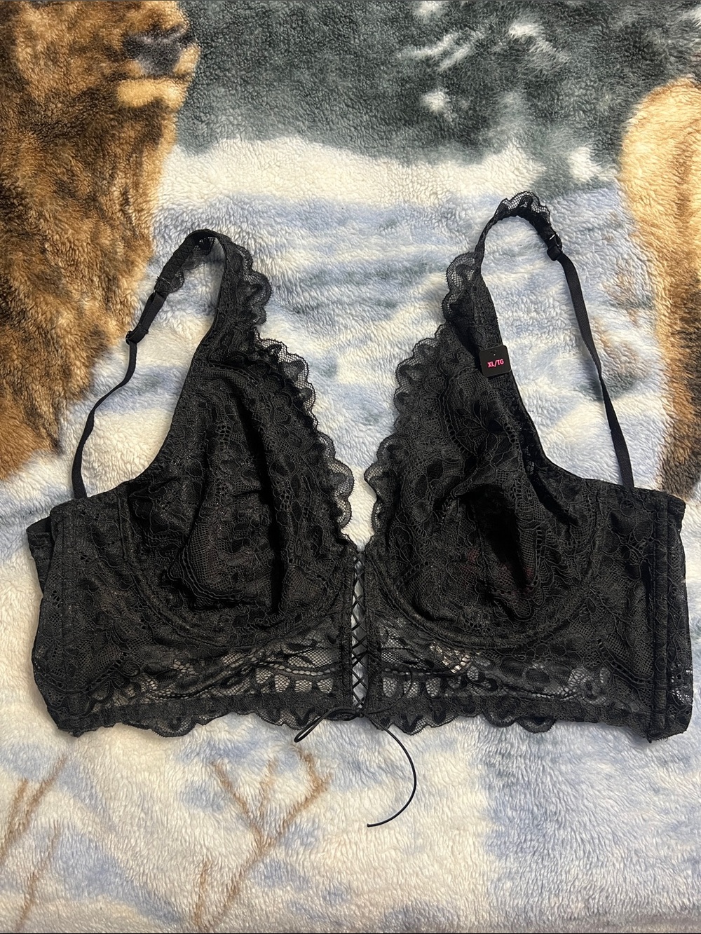 La SENZA Black Lace Longline Bralette with Front Lacing
